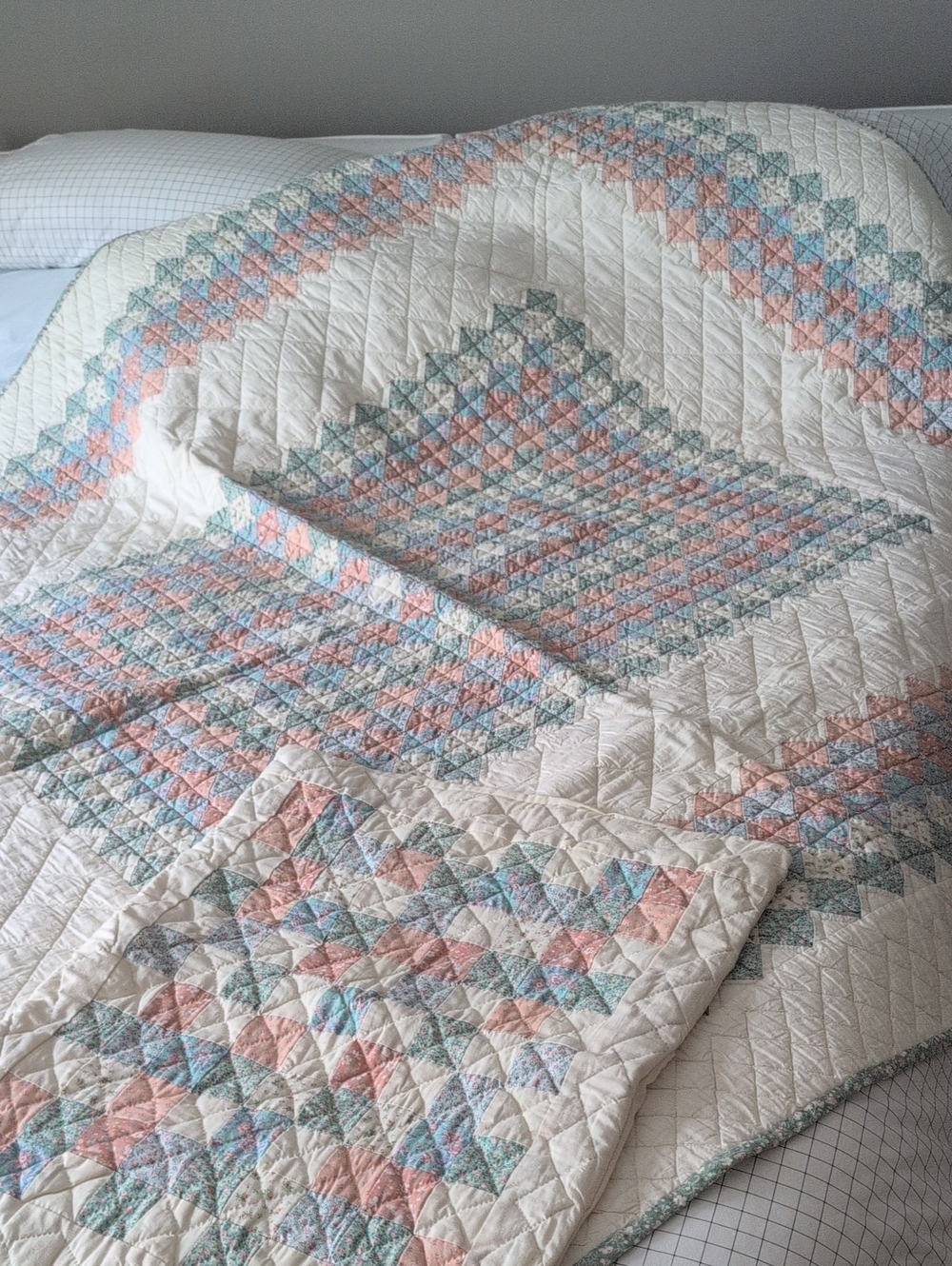 Handmade/ Hand stitched Patchwork Cotton Quilt in Pastels